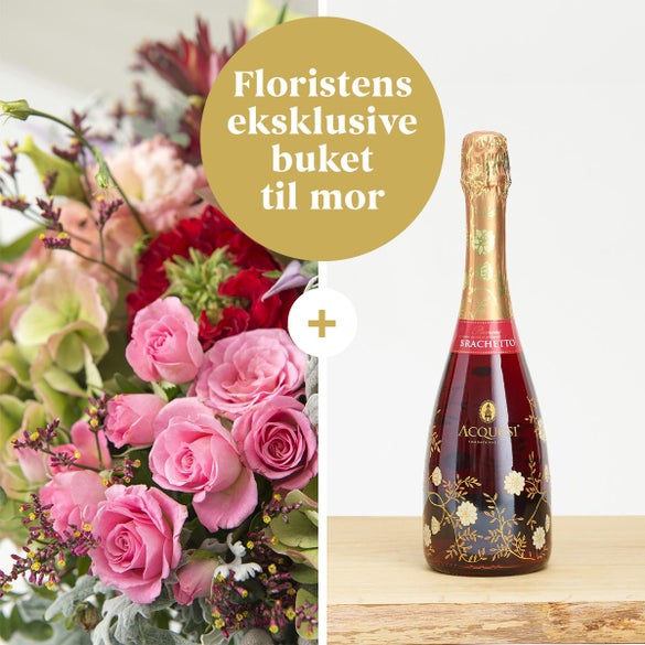 Floristens eksklusive buket til mor med Acquesi, Brachetto